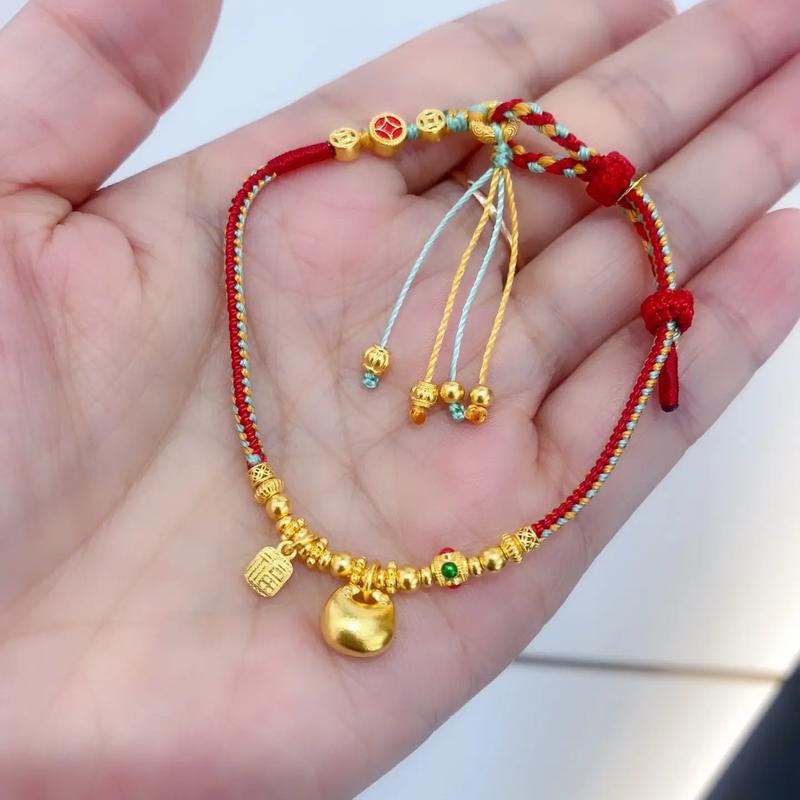 足金五彩手绳.端午节五彩绳#珠宝首饰项链足金 #老庙黄金